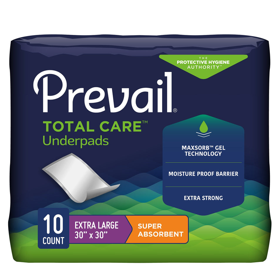 Disposable Underpad Prevail® Total Care™ 30 X 30 Inch Super Absorbent Core Heavy Absorbency