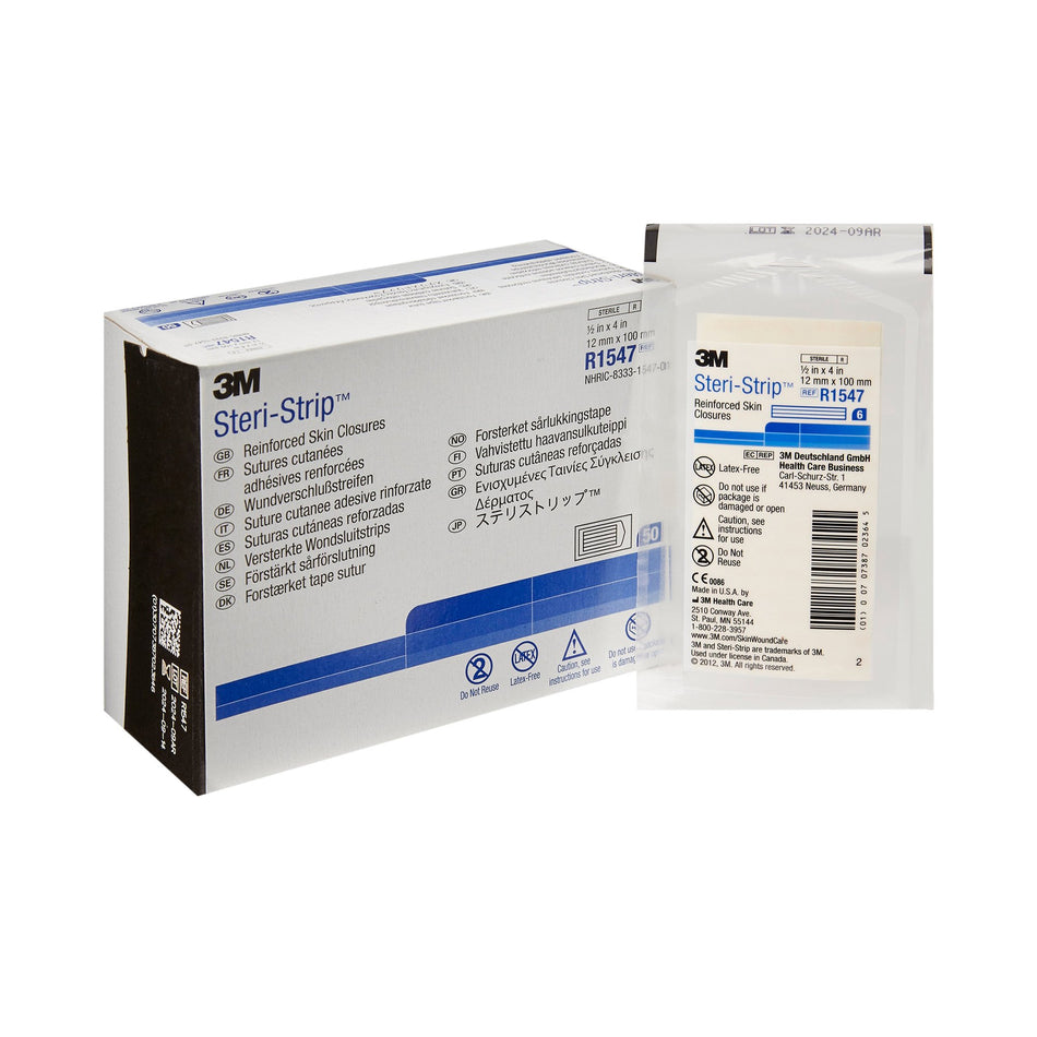 3M Steri-Strip Skin Closure Strips, nonwoven, 1/2 inch X 4 inch, Reinforced Strip, White-Skin Closure Strip Steri-Strip 1/2 X 4 Inch Nonwoven Material Reinforced Strip White