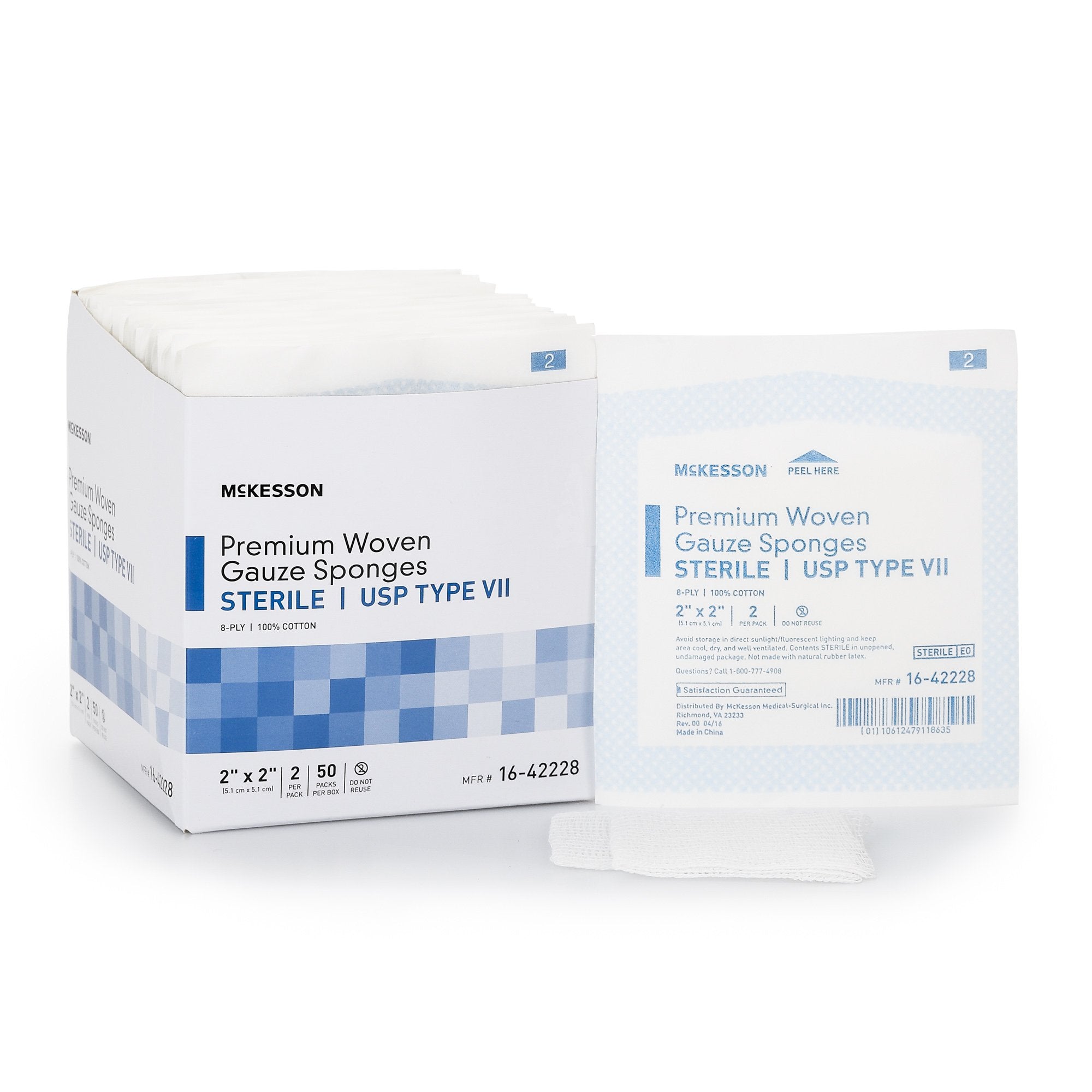 McKesson Sterile USP Type VII Gauze Sponge, 2 x 2 Inch, 8-Ply-Gauze Sponge McKesson 2 X 2 Inch 8-Ply Sterile 2 per Pack