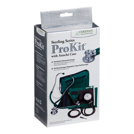 Sterling Series ProKit Aneroid Sphygmomanometer with Stethoscope, Black-Reusable Aneroid / Stethoscope Set Veridian 27.9 to 41.6 cm Adult Cuff Dual Head General Exam Stethoscope