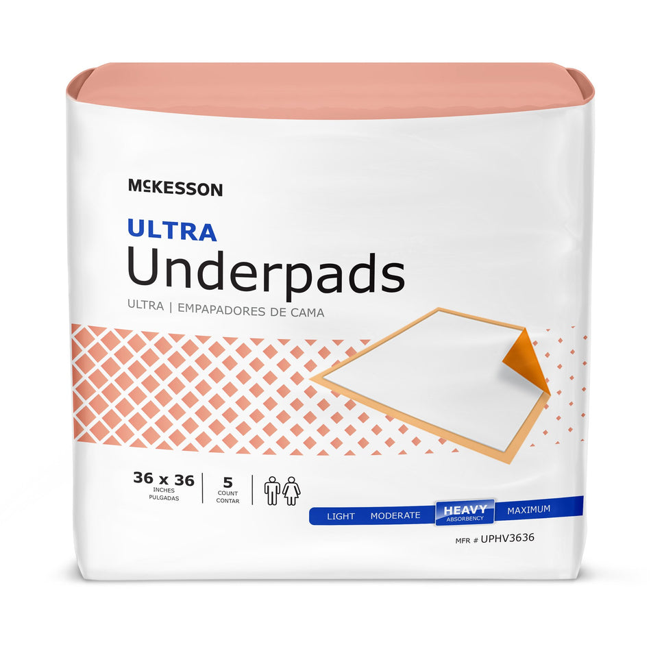 McKesson Ultra Heavy Absorbency Underpad, 36 x 36 Inch-Disposable Underpad McKesson Ultra 36 X 36 Inch Fluff / Polymer Heavy Absorbency