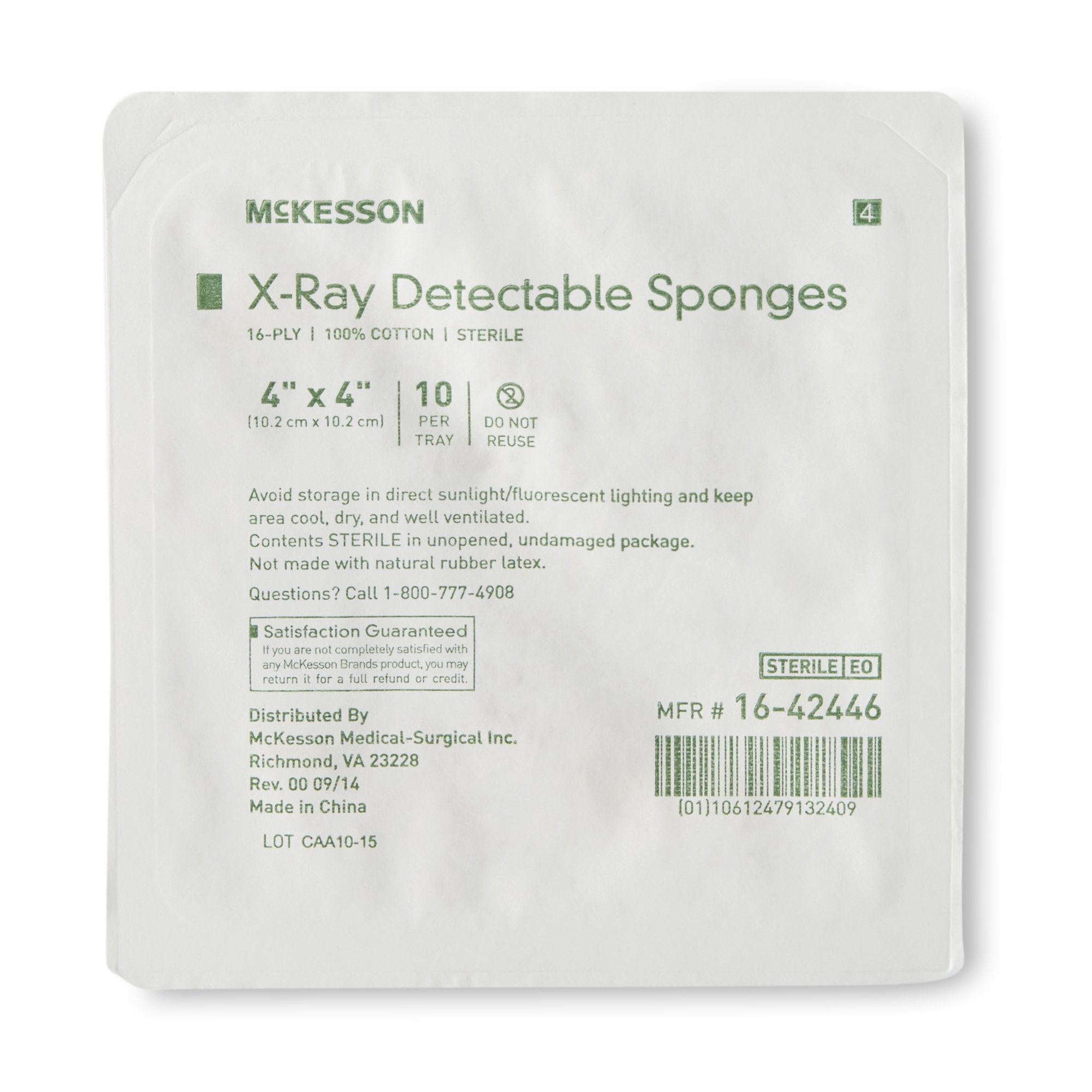 McKesson Sterile X-ray Detectable Gauze Sponge, 4 x 4 Inch, 16-Ply-Gauze Sponge X-Ray Detectable McKesson 4 X 4 Inch 16-Ply Sterile X-Ray Detectable 10 per Tray