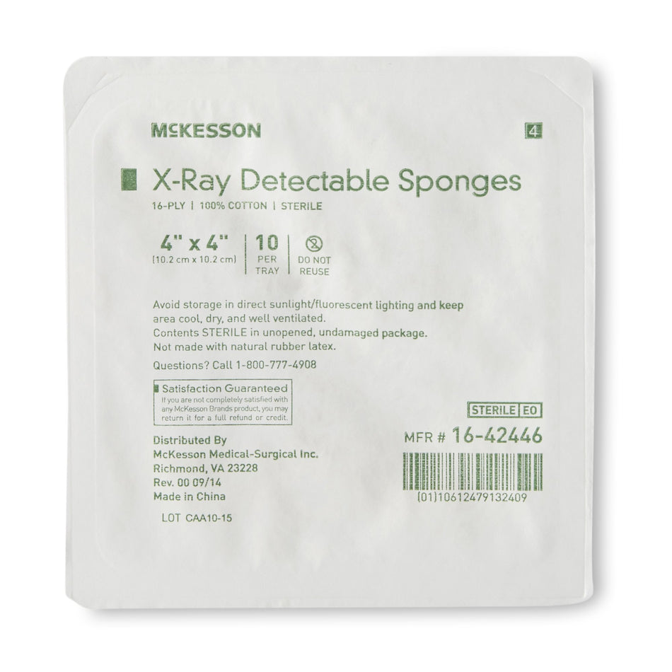 McKesson Sterile X-ray Detectable Gauze Sponge, 4 x 4 Inch, 16-Ply-Gauze Sponge X-Ray Detectable McKesson 4 X 4 Inch 16-Ply Sterile X-Ray Detectable 10 per Tray