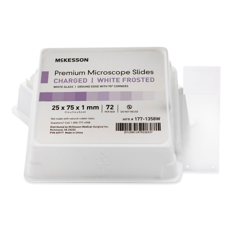 McKesson Glass Microscope Slide, 25 x 75 x 1 mm-Charged Microscope Slide McKesson 25 X 75 X 1 mm White Frosted End