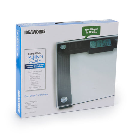Ideaworks Extra Wide Talking Scale-Floor Scale Ideaworks Digital Display 550 lbs. / 250 kg Capacity Black / Glass AC Power