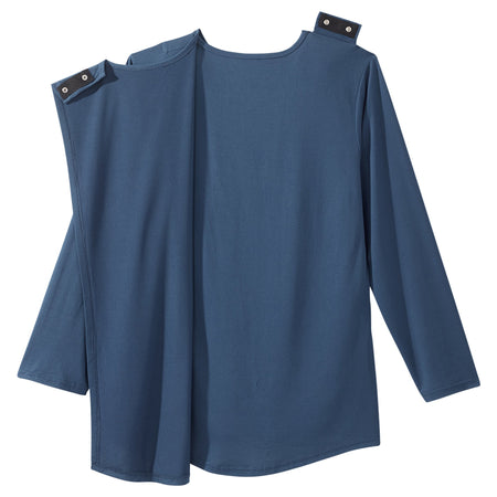 Adaptive Shirt Silverts® Medium Navy Blue Without Pockets Long Sleeve Female