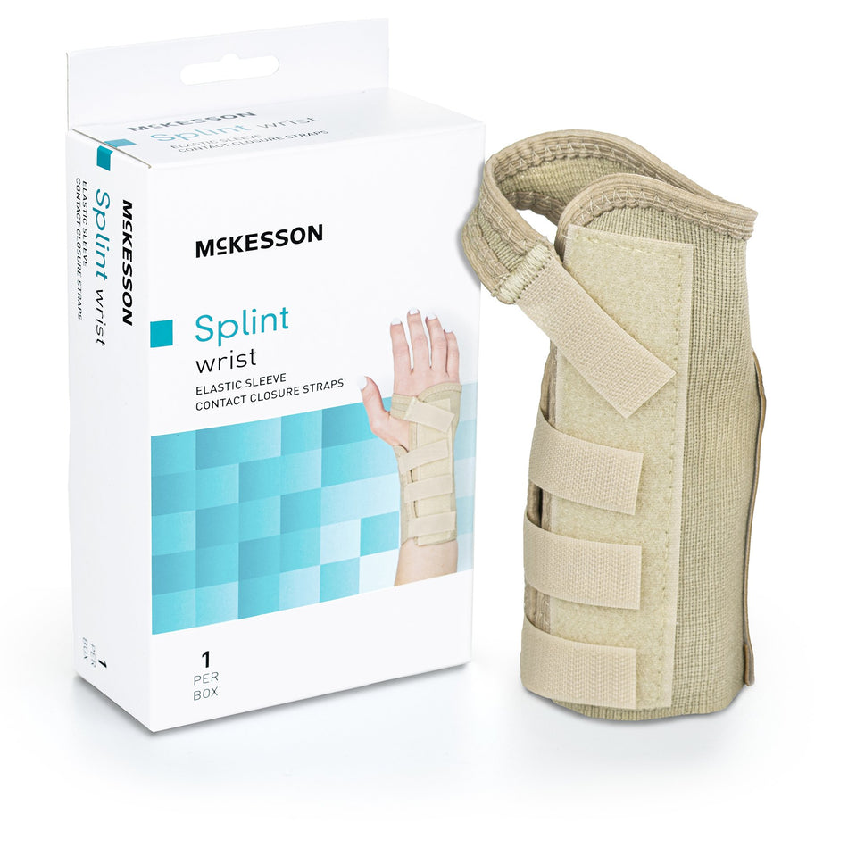 McKesson Right Wrist Splint, Large-Wrist Brace McKesson Low Profile / Contoured / Wraparound Aluminum / Cotton / Elastic Right Hand Beige Large