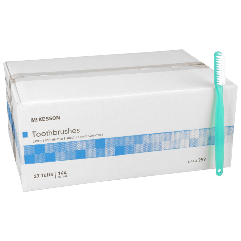 McKesson Soft Bristle Straight Toothbrush-Toothbrush McKesson Green Adult Soft