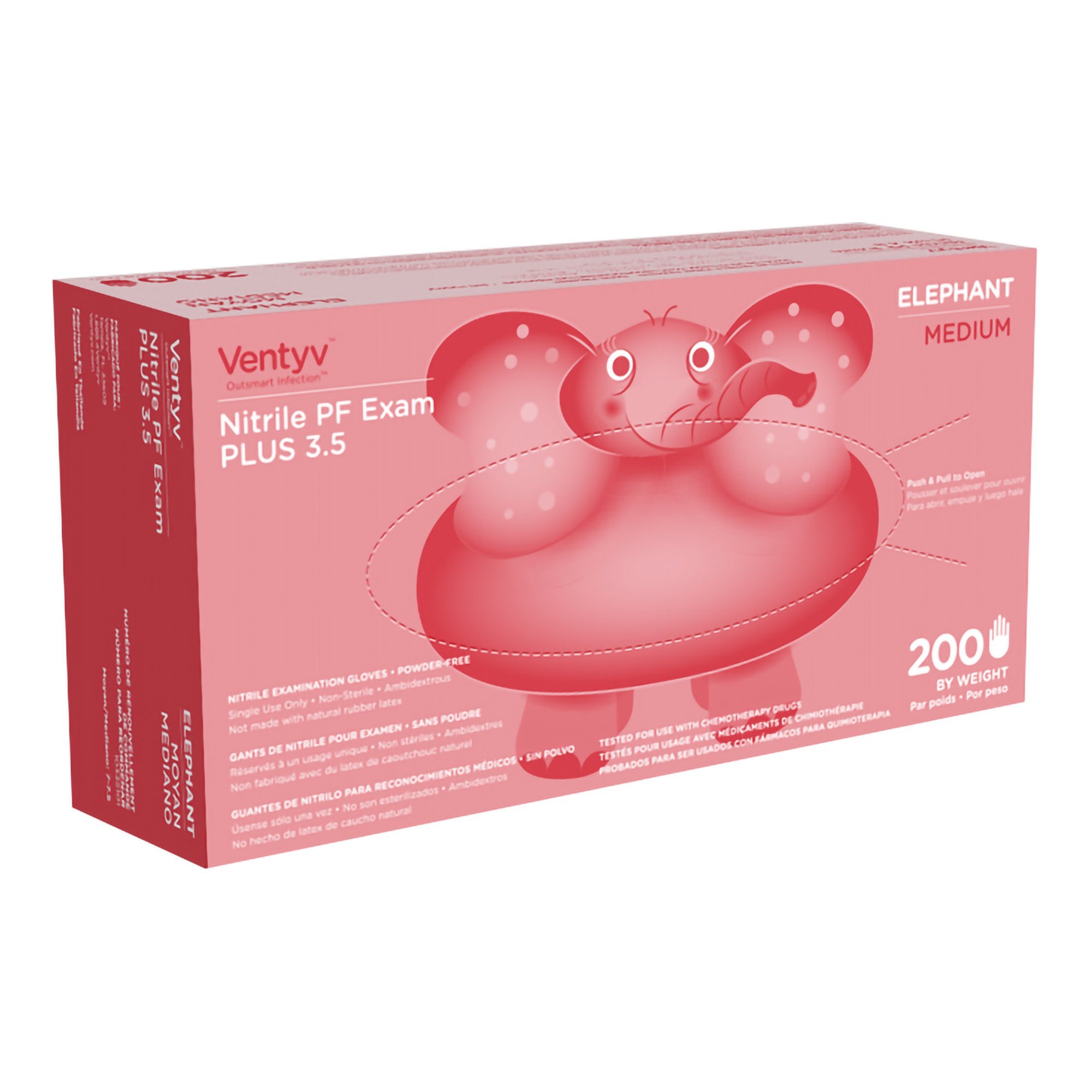 Ventyv Plus 3.5 Elephant Nitrile Exam Glove, Medium, Violet-Exam Glove Ventyv Plus 3.5 ELEPHANT Medium NonSterile Nitrile Standard Cuff Length Textured Fingertips Violet Chemo Tested
