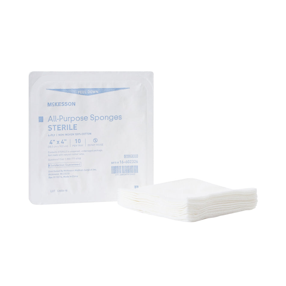 McKesson Sterile Nonwoven Sponge, 4 x 4 Inch, 4-Ply-Nonwoven Sponge McKesson 4 X 4 Inch 4-Ply Sterile 10 per Tray
