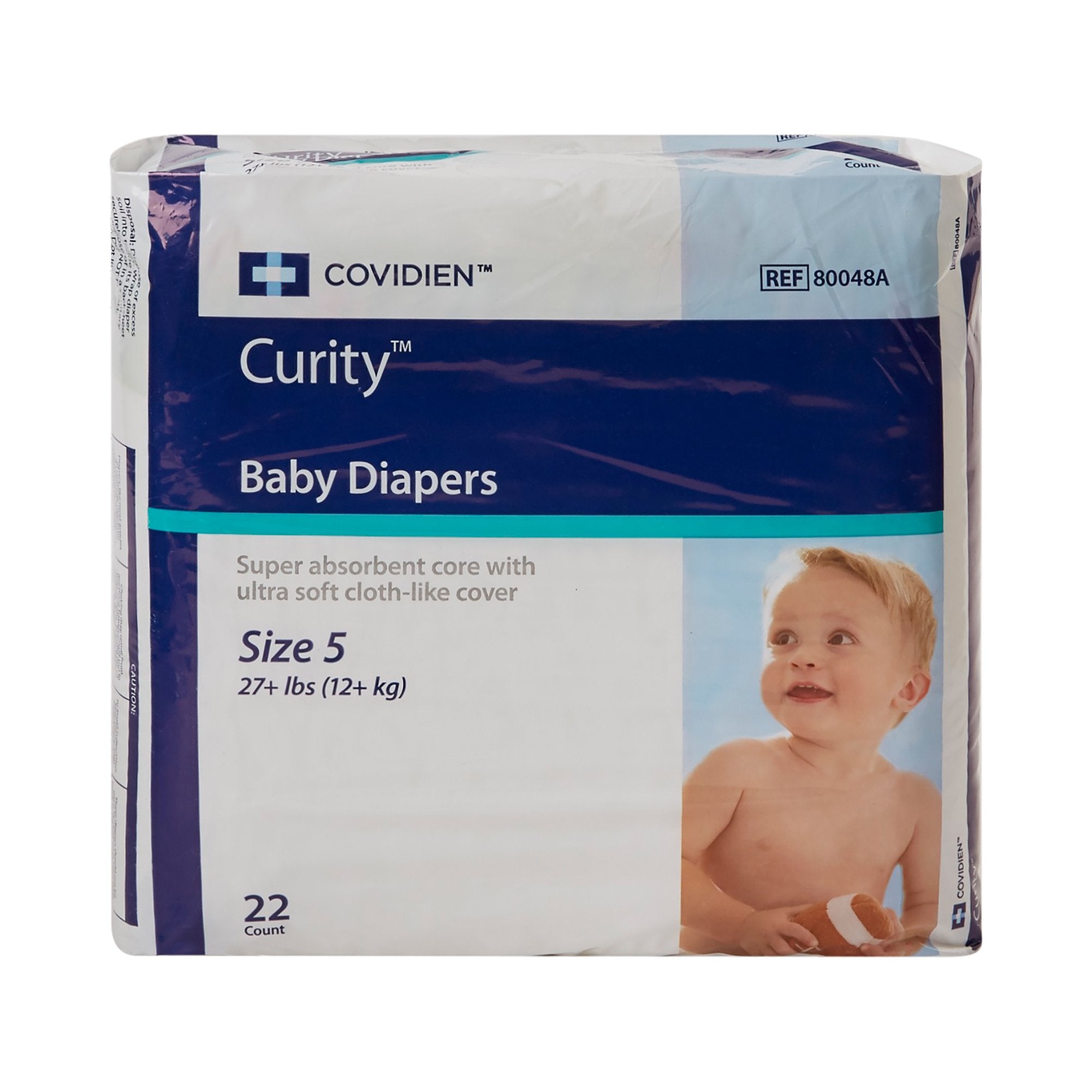 Curity Unisex Baby Diapers, Heavy Absorbency, Disposable, Size 5, 27+ lbs-Unisex Baby Diaper Cardinal Health� Wings� Size 5 / X-Large Disposable Heavy Absorbency