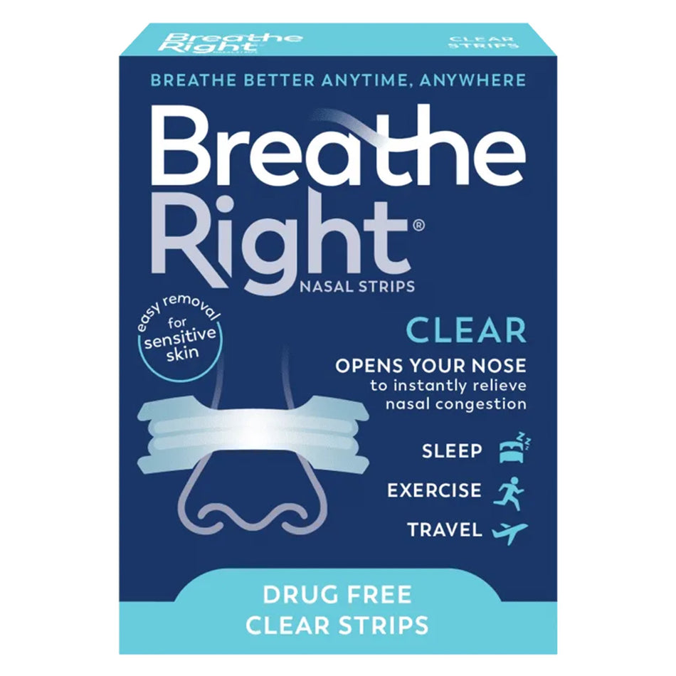 Breathe Right Nasal Strips Clear for Sensitive Skin, Large-Allergy Relief Breathe Right Nasal Strip 30 per Box