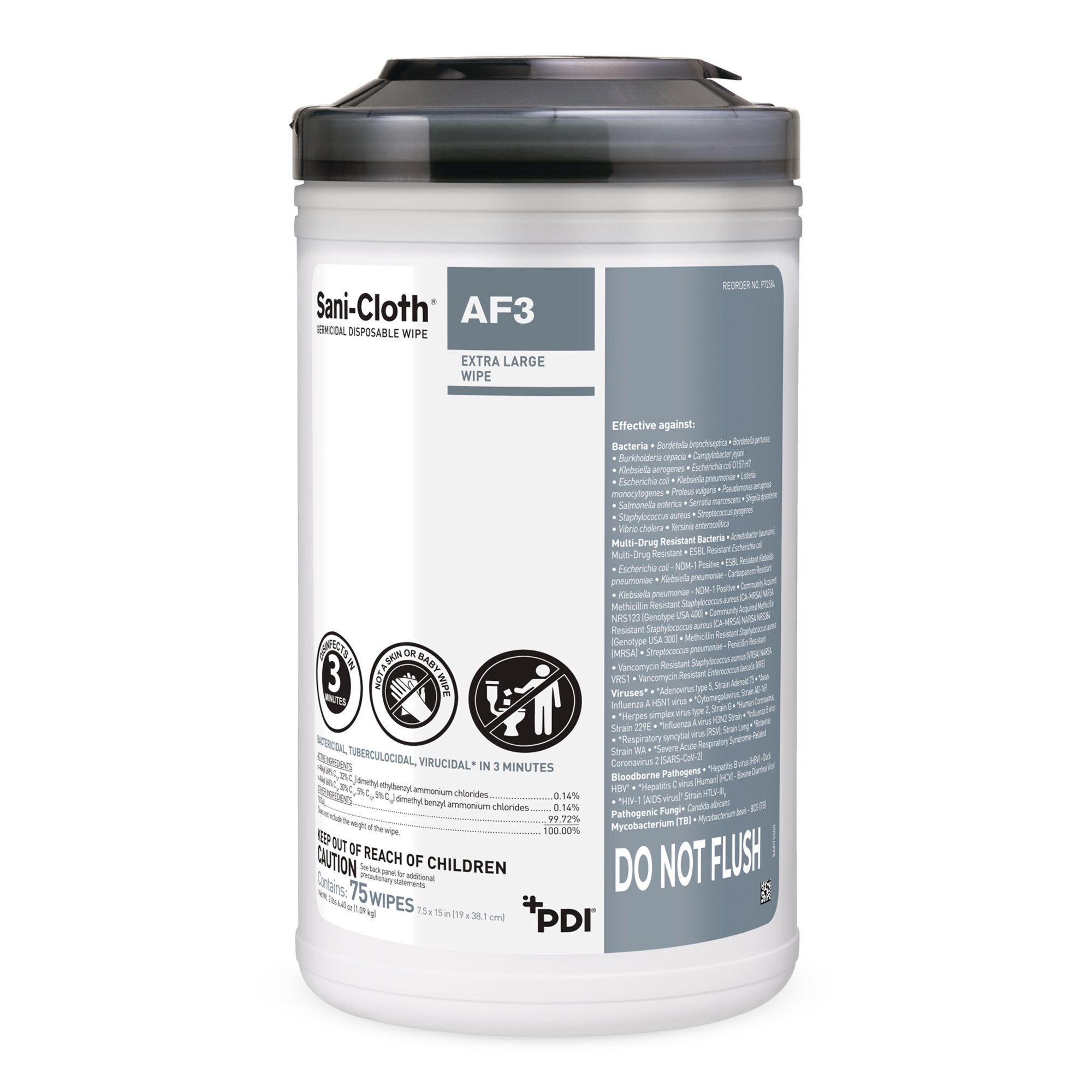 Sani-Cloth AF3 Germicidal Extra Large Disinfectant Wipes, Canister, 75 ct.-Sani-Cloth AF3 Surface Disinfectant Cleaner Premoistened Germicidal Manual Pull Wipe 75 Count Canister Mild Scent NonSterile