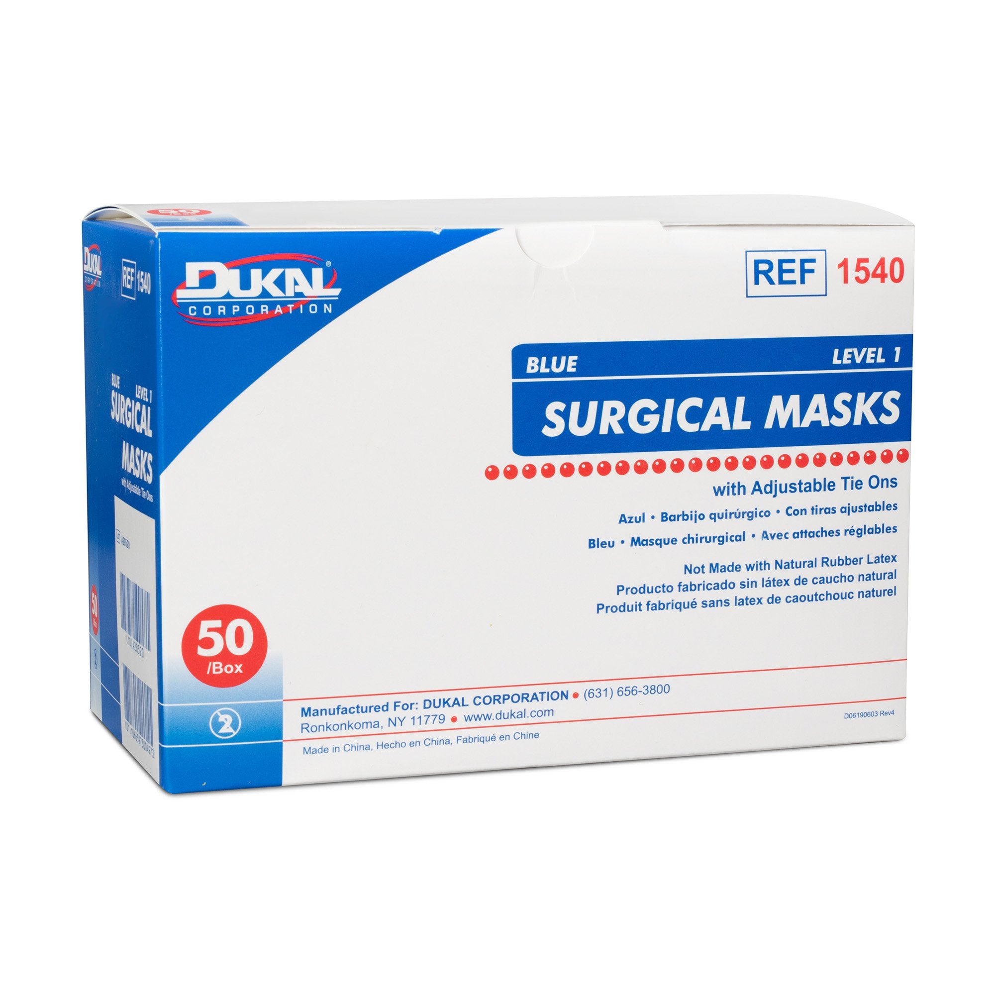 Dukal Surgical Mask-Surgical Mask Dukal ASTM Level 1 Tie Closure One Size Fits Most
