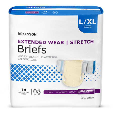 McKesson Extended Wear Maximum Absorbency Incontinence Brief, Large / Extra Large-Unisex Adult Incontinence Brief McKesson Extended Wear Large / X-Large Disposable Heavy Absorbency