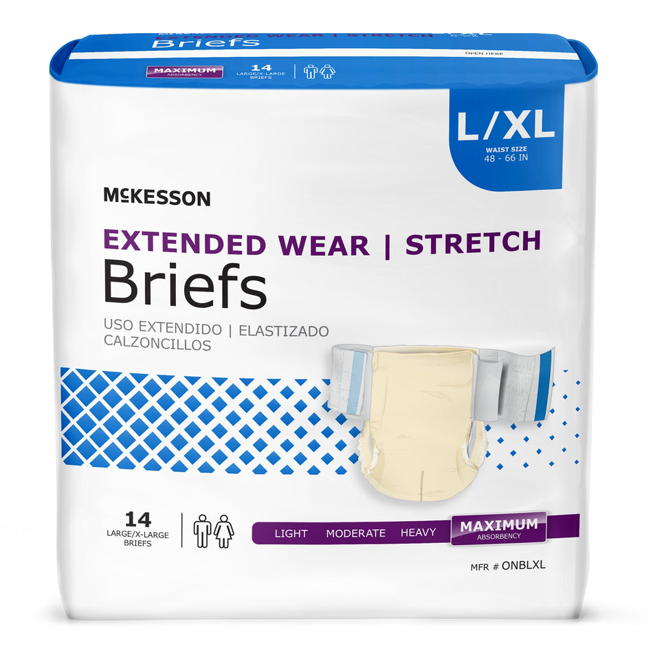 McKesson Extended Wear Maximum Absorbency Incontinence Brief, Large / Extra Large-Unisex Adult Incontinence Brief McKesson Extended Wear Large / X-Large Disposable Heavy Absorbency