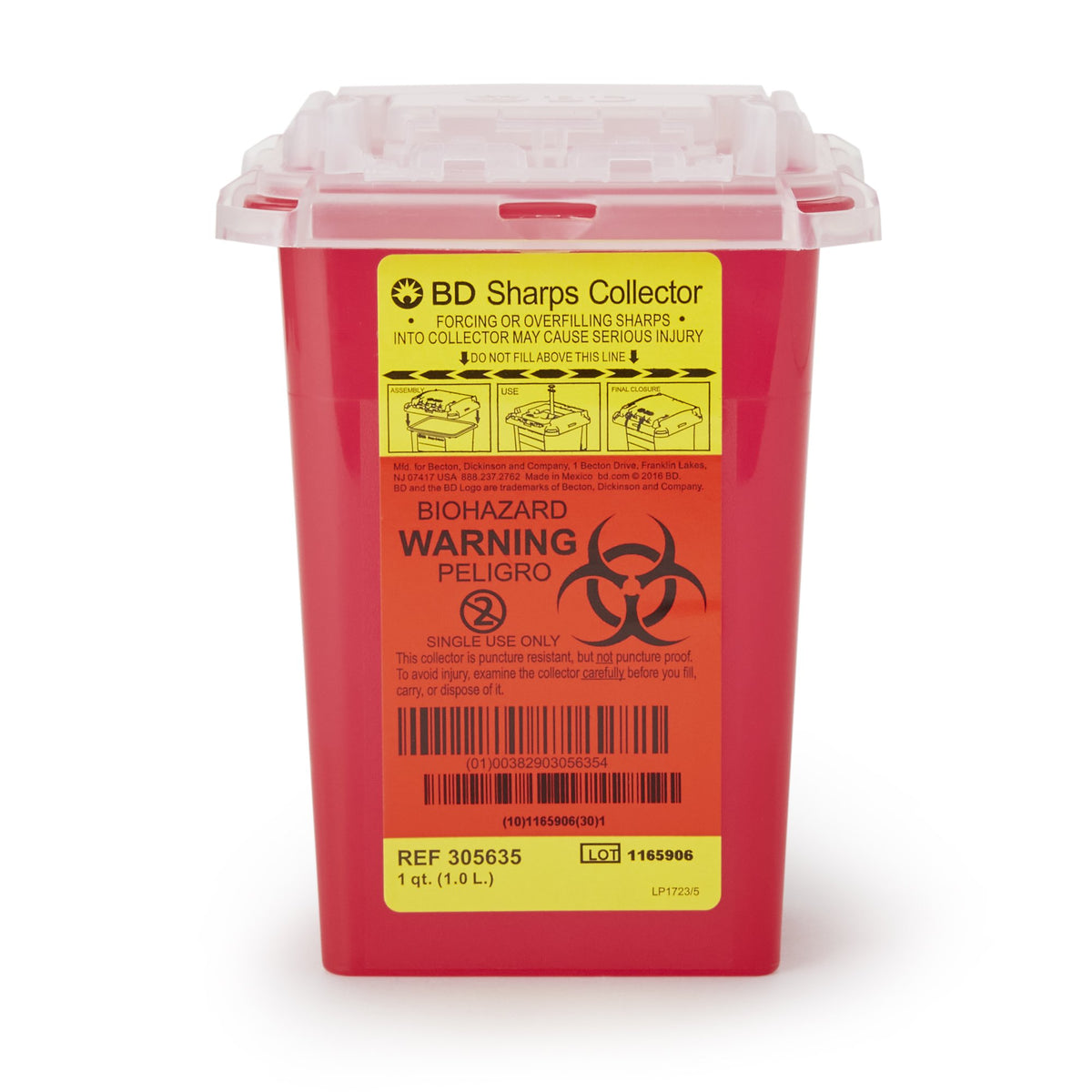 BD Multi-purpose Sharps Container, 1 Quart, 7 x 4.9 x 3.9 Inch - Needles and Syringes>Sharps Collectors>Sharps Containers...
