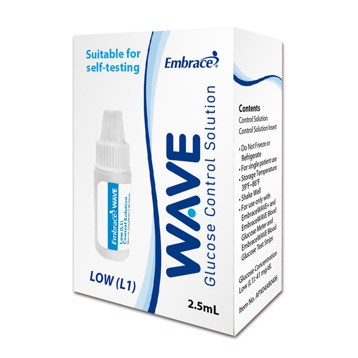 Embrace TALK Level 1 Control Solution-Blood Glucose Control Solution Embrace WAVE 2.5 mL Level 1