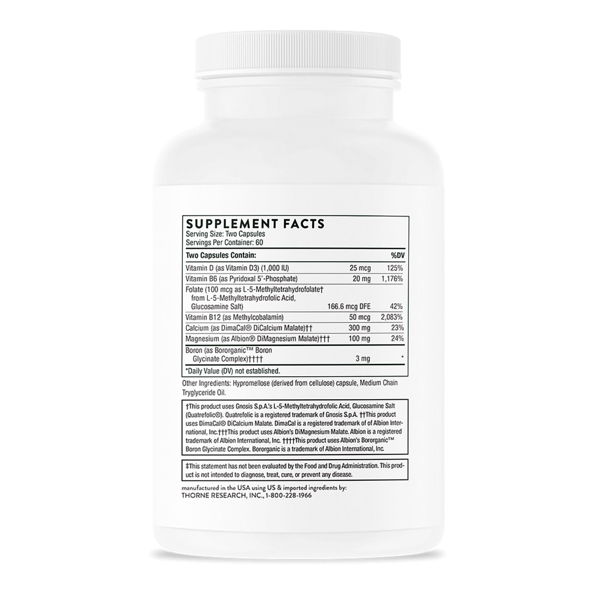 Thorne Advanced Bone Support Dietary Supplement-Dietary Supplement THORNE Advanced Bone Support Vitamin D (as Vitamin D3) 25 mcg Strength Capsule 120 per Bottle