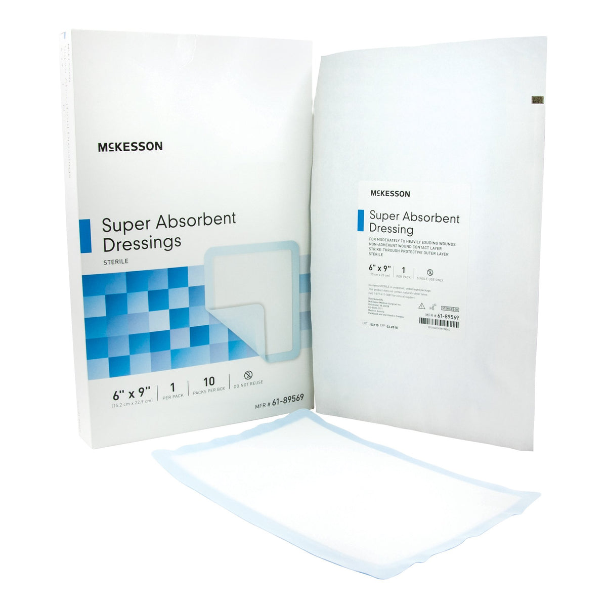 McKesson Super Absorbent Dressing, 6 x 9 Inch-Super Absorbent Dressing McKesson 6 X 9 Inch Rectangle
