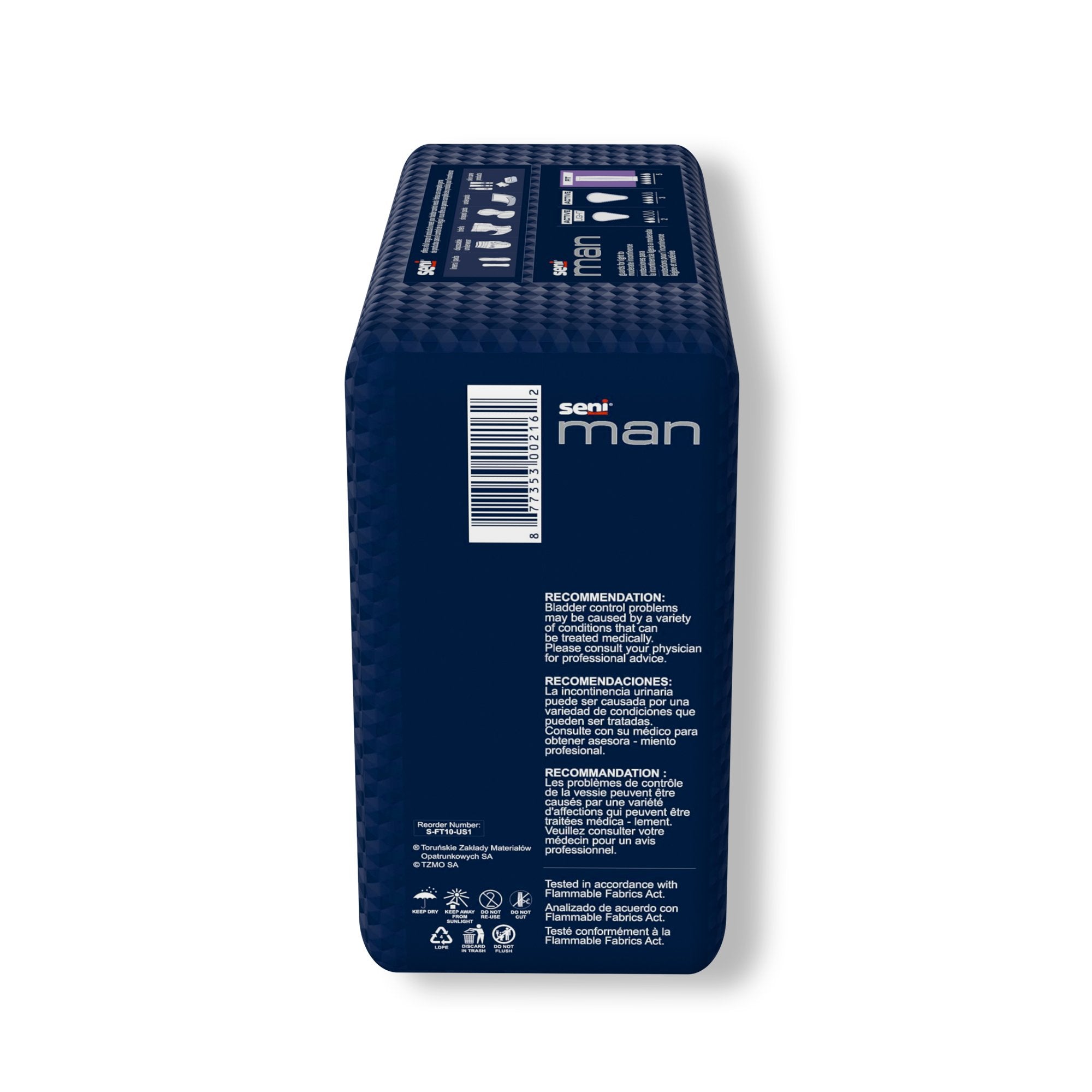 Seni Man Fit Bladder Control Guards-Bladder Control Pad Seni Man Fit 3-1/2 X 15-7/10 Inch Moderate Absorbency Super Absorbent Core One Size Fits Most