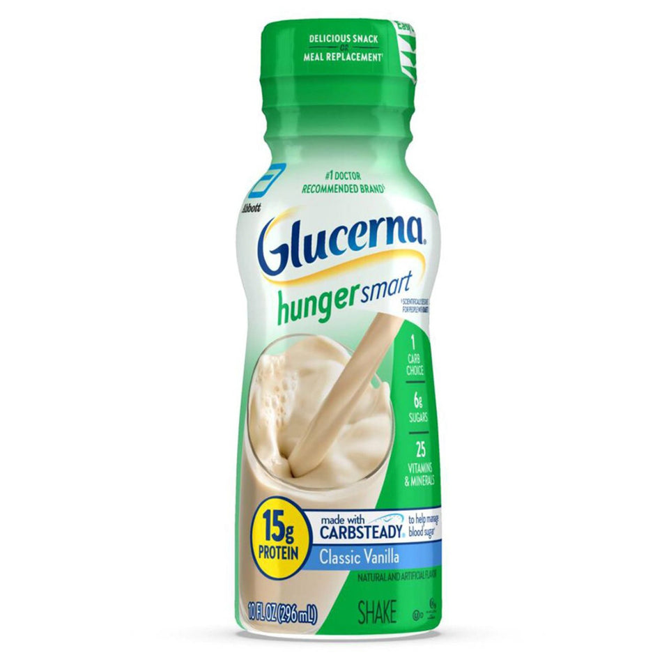 Glucerna Hunger Smart Shake, Vanilla Flavor, 10-ounce bottle-Oral Supplement Glucerna Hunger Smart Shake Homemade Vanilla Flavor Liquid 10 oz. Bottle