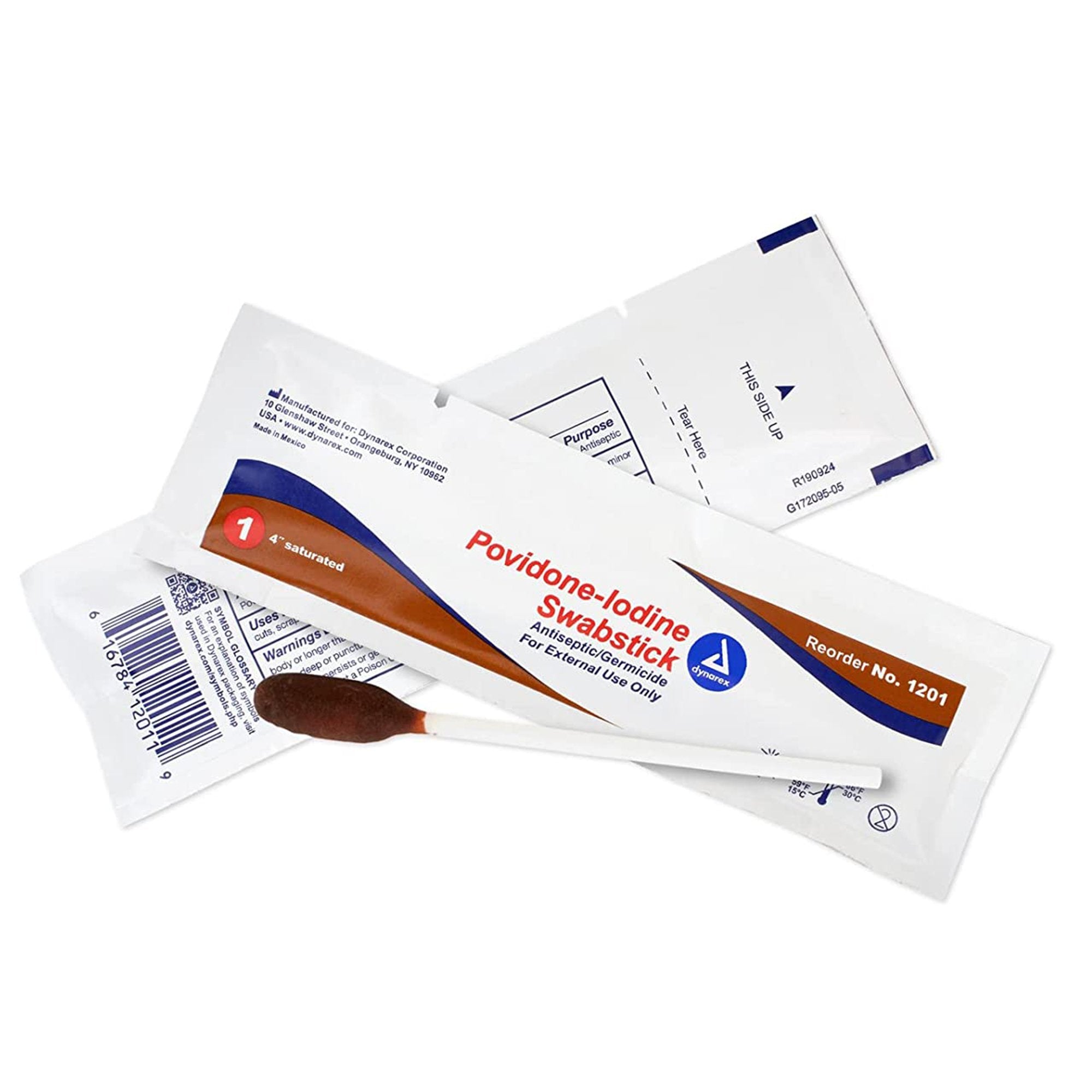 dynarex Povidone Iodine Impregnated Swabstick-Impregnated Swabstick 10% Strength Povidone Iodine Individual Packet NonSterile