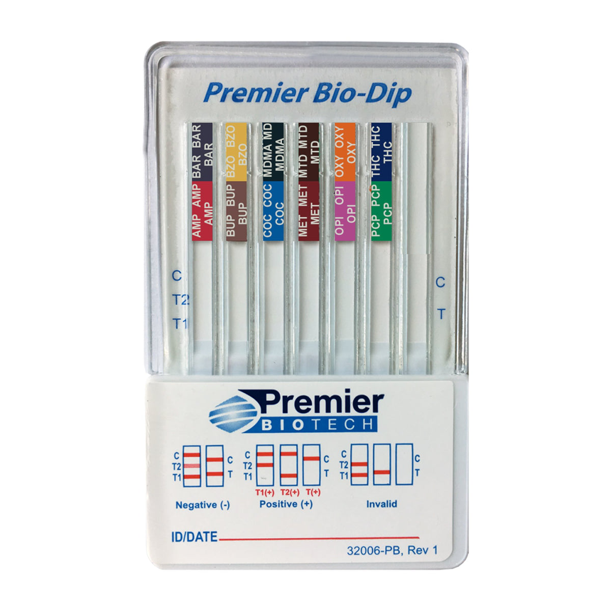 Premier Bio-Dip 12-Drug Panel Drugs of Abuse Test-"Drugs of Abuse Test Kit Premier Bio-Dip AMP, BAR, BUP, BZO, COC, mAMP/MET, MDMA, MTD, OPI, OXY, PCP, THC 50 25 Tests CLIA Waived"