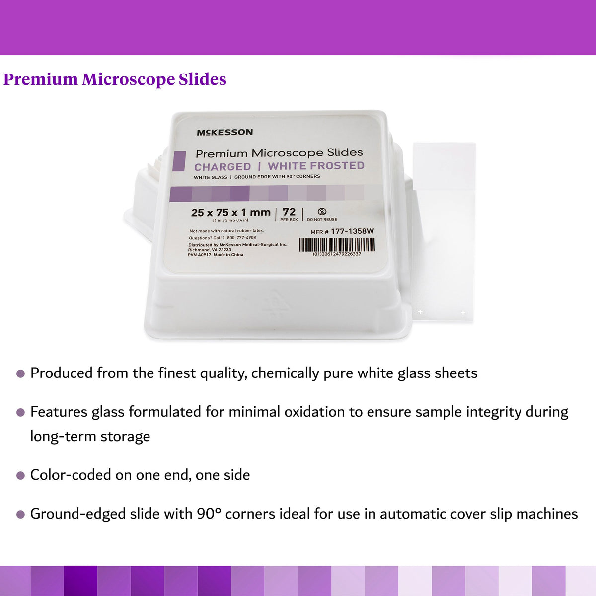 McKesson Glass Microscope Slide, 25 x 75 x 1 mm-Charged Microscope Slide McKesson 25 X 75 X 1 mm White Frosted End