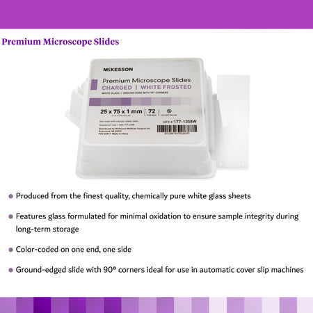 McKesson Glass Microscope Slide, 25 x 75 x 1 mm-Charged Microscope Slide McKesson 25 X 75 X 1 mm White Frosted End