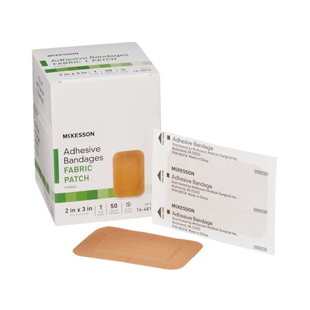 McKesson Tan Adhesive Strip, 2 x 3 Inch-Adhesive Strip McKesson 2 X 3 Inch Fabric Rectangle Tan Sterile