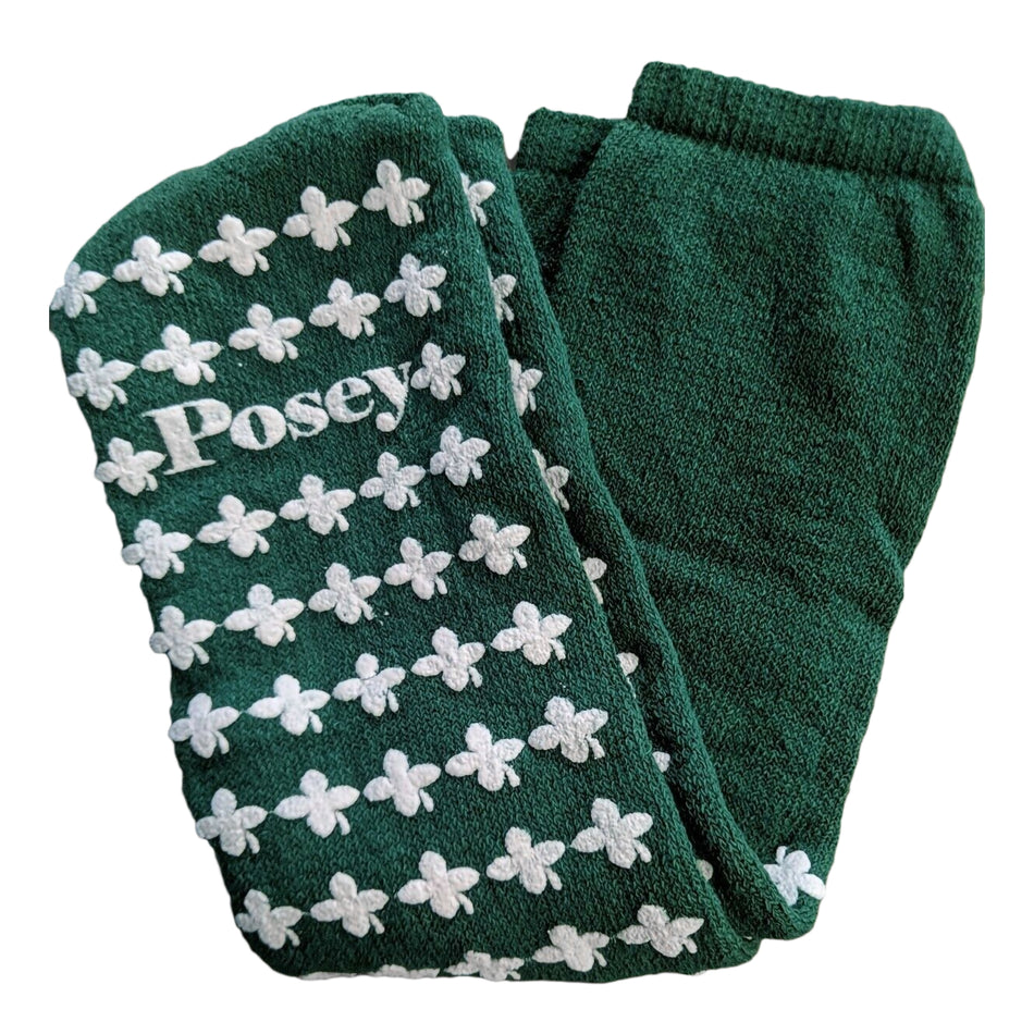 Posey Fall Management Slipper Socks Standard Green-Slipper Socks Posey Unisex Adult One Size Fits Most Double Tread Single Patient Use Green