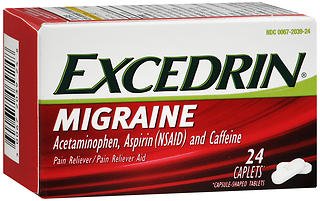 Excedrin Migraine Acetaminophen / Aspirin / Caffeine Pain Relief-Pain Relief Excedrin 250 mg - 250 mg - 65 mg Strength Acetaminophen / Aspirin / Caffeine Caplet 24 per Box