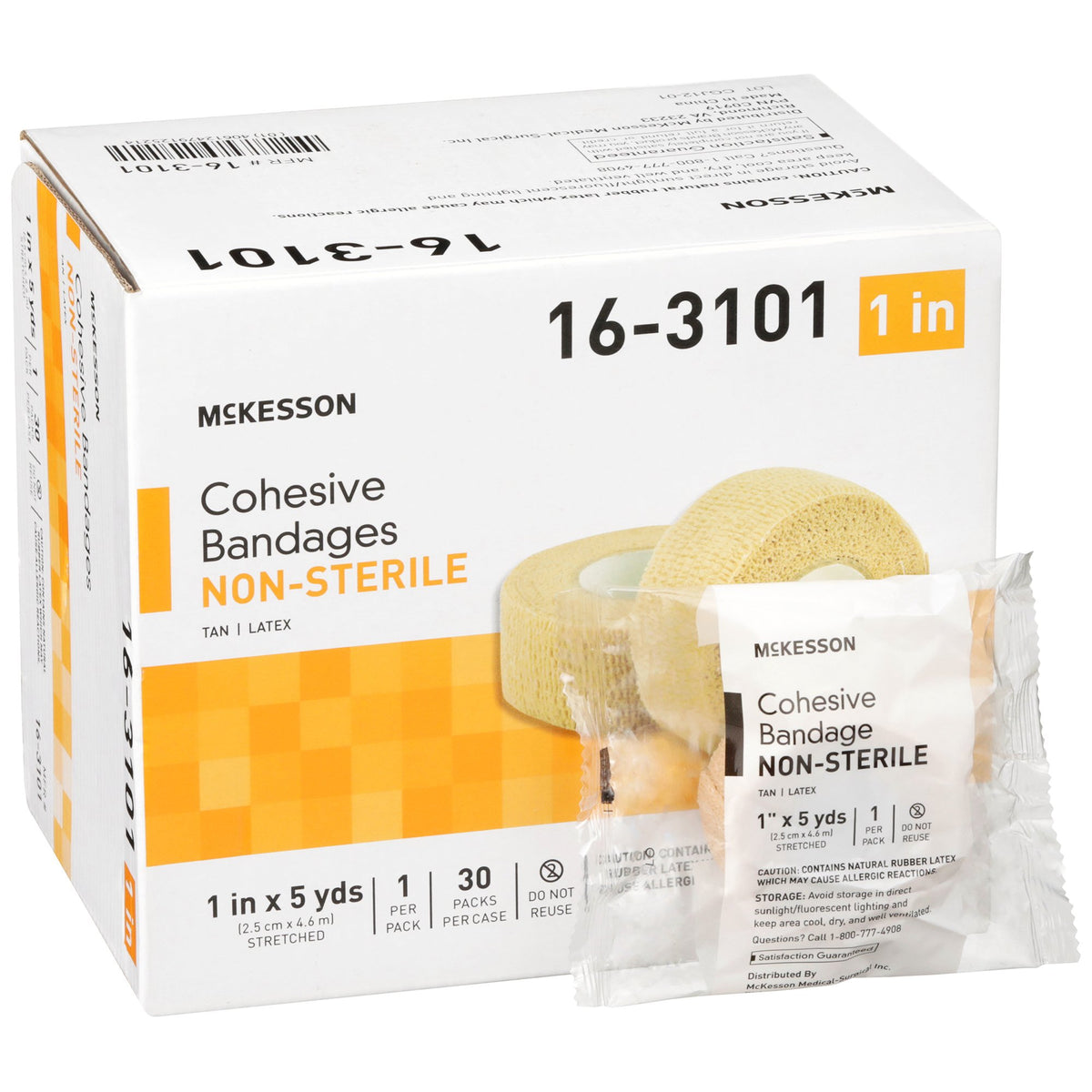 McKesson Self-adherent Closure Cohesive Bandage, 1 Inch x 5 Yard-Cohesive Bandage McKesson 1 Inch X 5 Yard Self-adherent Closure Tan NonSterile Standard Compression