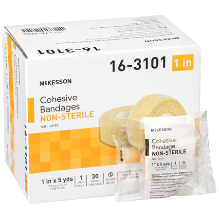 McKesson Self-adherent Closure Cohesive Bandage, 1 Inch x 5 Yard-Cohesive Bandage McKesson 1 Inch X 5 Yard Self-adherent Closure Tan NonSterile Standard Compression
