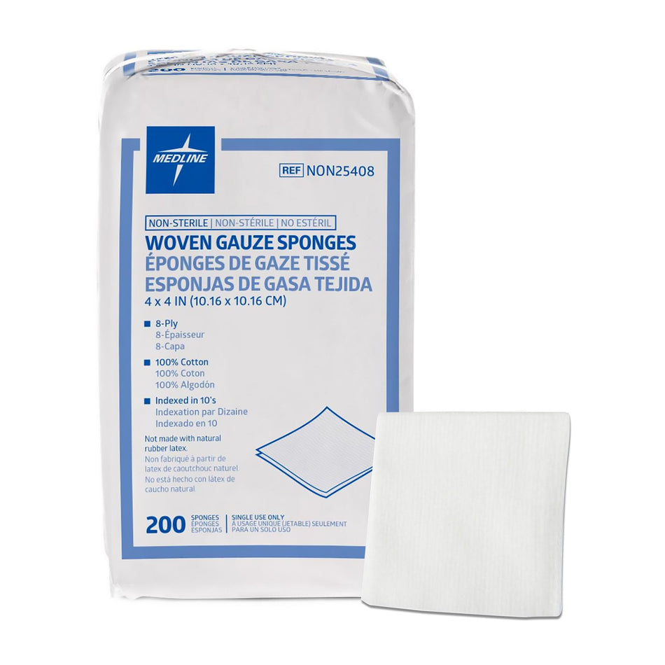 Medline Gauze Sponge, 4 x 4 Inch, 8-Ply-Gauze Sponge Medline 4 X 4 Inch 8-Ply NonSterile 200 per Pack