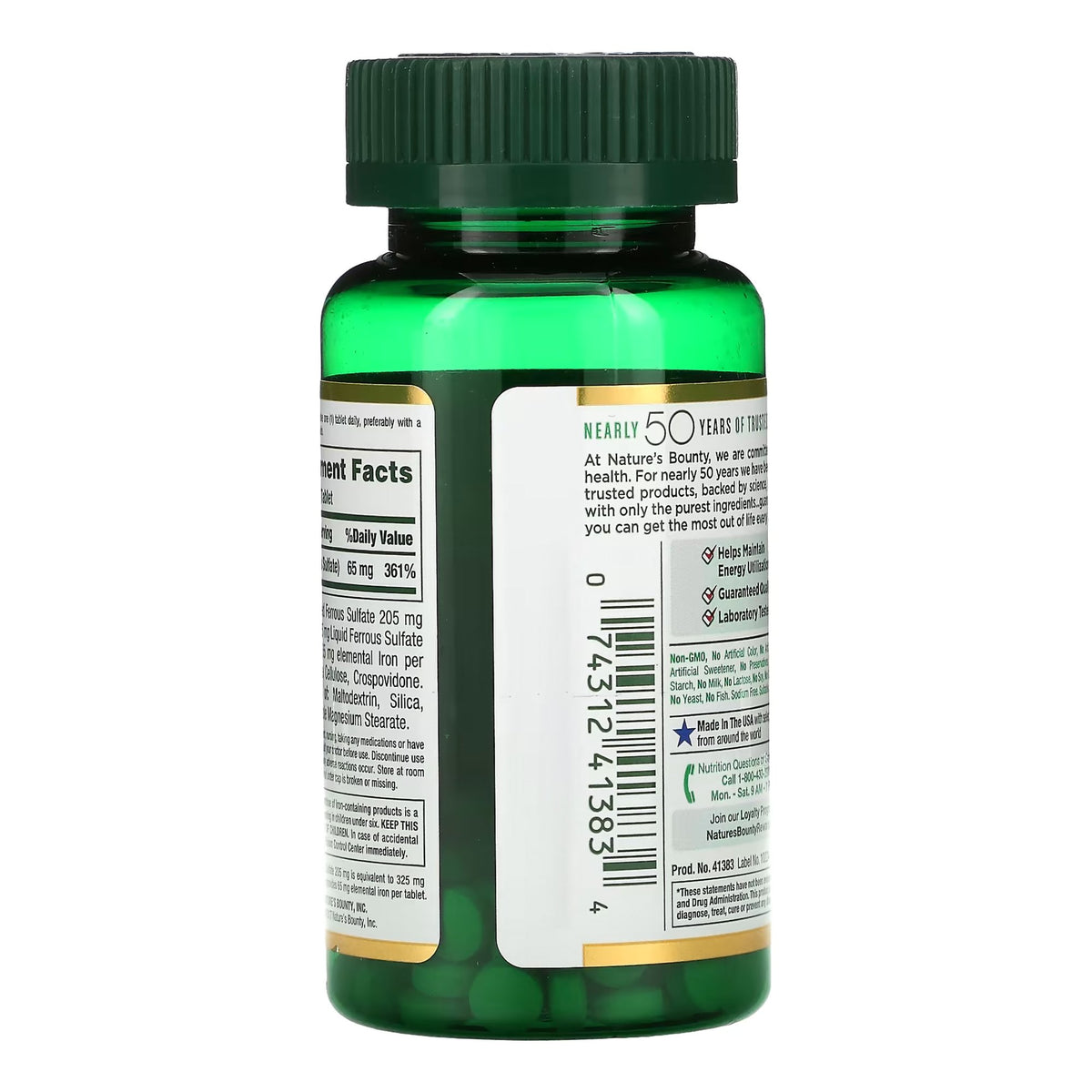 Nature's Bounty Iron Mineral Supplement-Mineral Supplement Nature's Bounty Iron 65 mg Strength Tablet 100 per Bottle