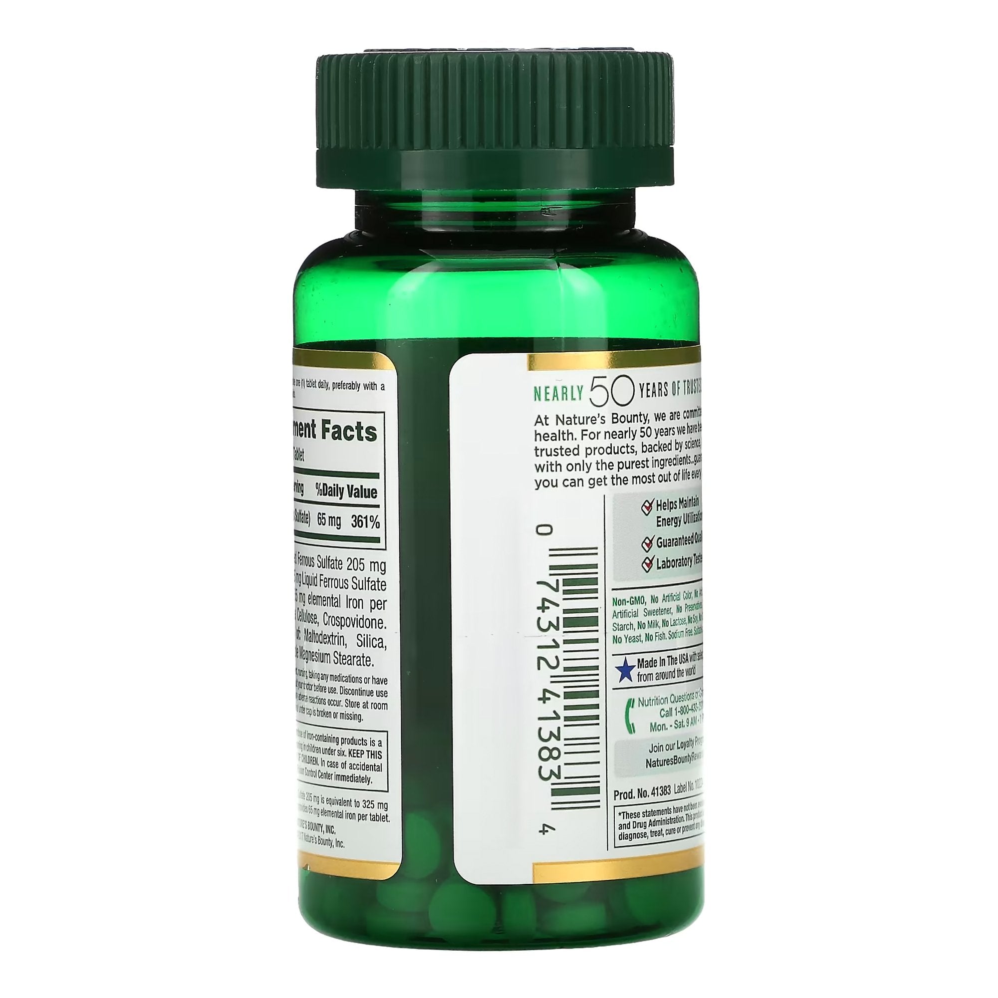 Nature's Bounty Iron Mineral Supplement-Mineral Supplement Nature's Bounty Iron 65 mg Strength Tablet 100 per Bottle