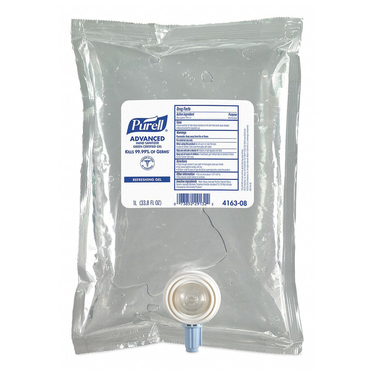 Purell Green Certified Advanced Hand Sanitizer Gel, 1000 mL Dispenser Refill Bag-"Hand Sanitizer Purell Advanced 1,000 mL Ethyl Alcohol Gel Dispenser Refill Bag"