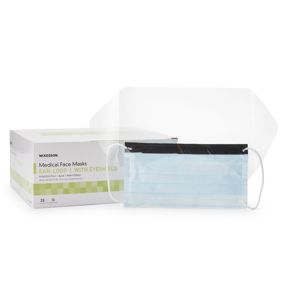 McKesson Procedure Mask with Eye Shield-Procedure Mask with Eye Shield McKesson Anti-fog ASTM Level 3 Earloops One Size Fits Most