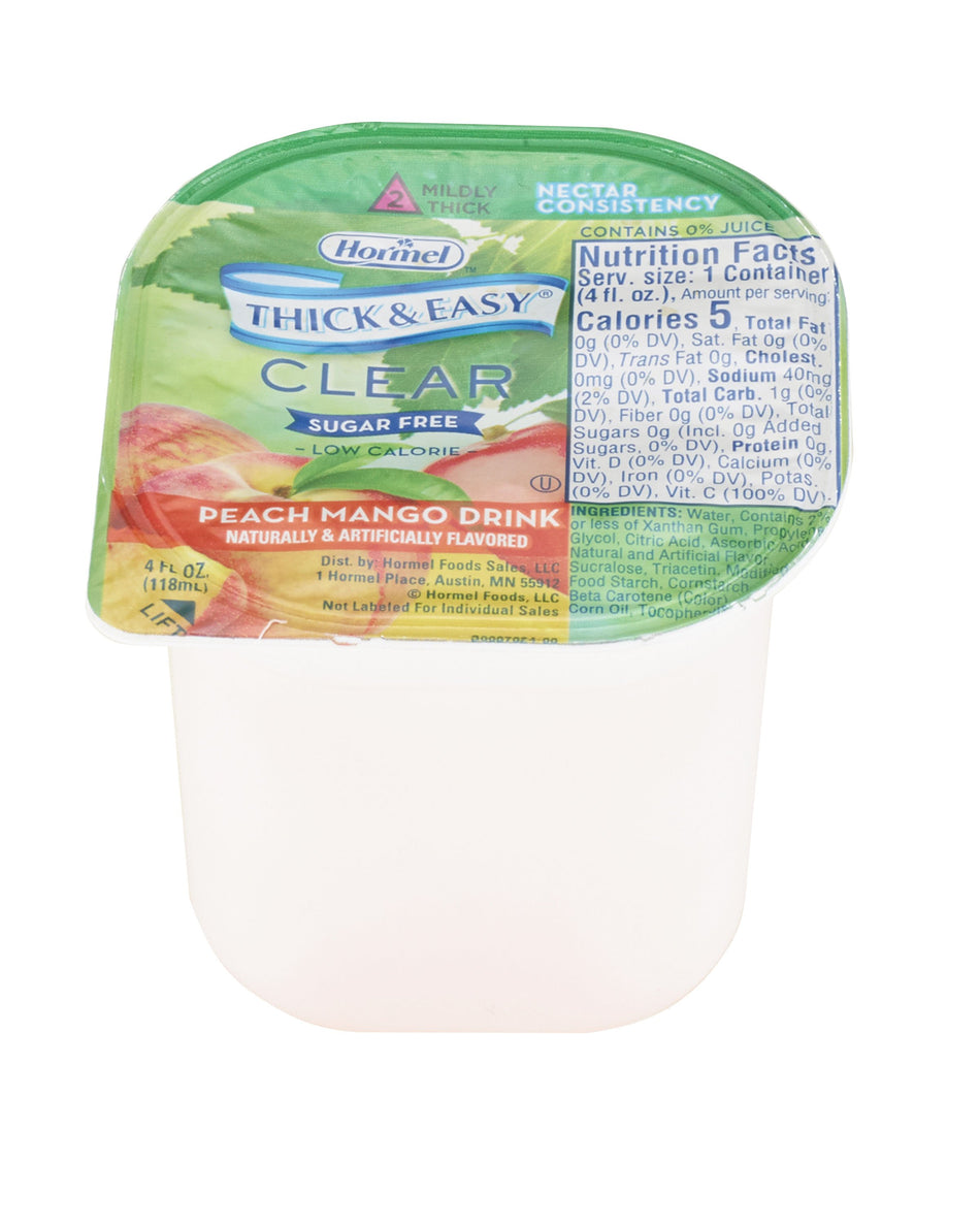 Thick & Easy Clear Nectar Consistency Sugar-Free Peach Mango Thickened Beverage, 4-ounce Cup-Thickened Beverage Thick & Easy Clear 4 oz. Portion Cup Peach Mango Flavor Liquid IDDSI Level 2 Mildly Thick