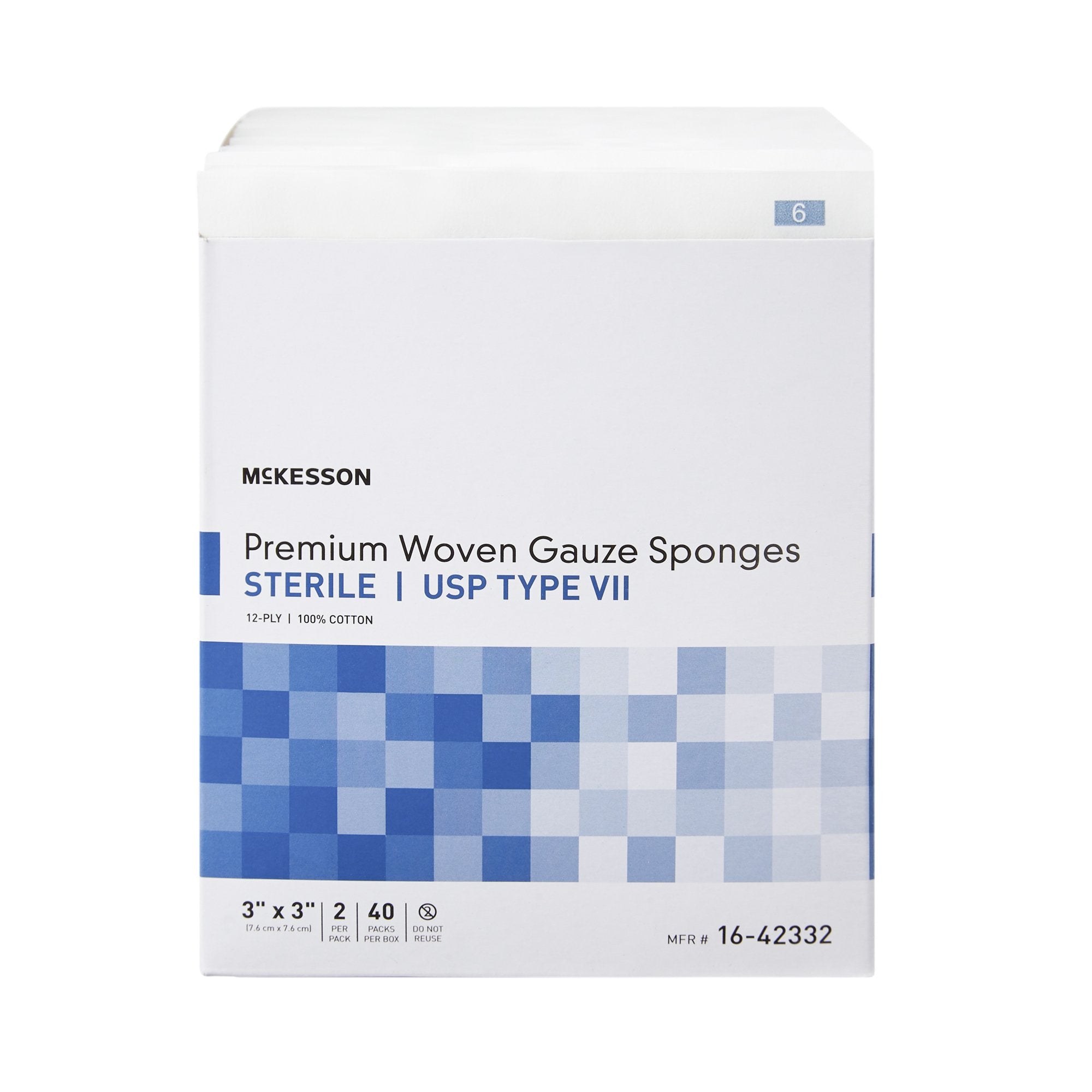 McKesson Sterile USP Type VII Gauze Sponge, 3 x 3 Inch, 12-Ply-Gauze Sponge McKesson 3 X 3 Inch 12-Ply Sterile 2 per Pack
