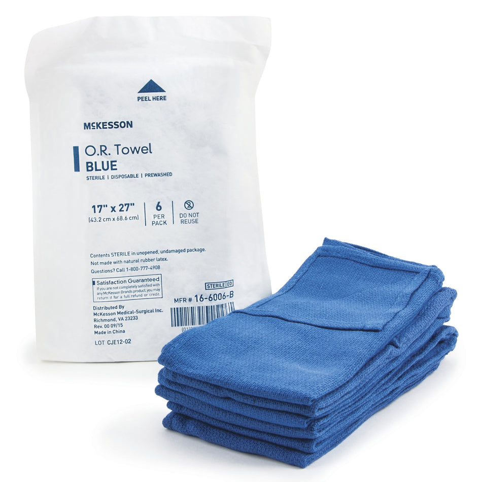McKesson Sterile Blue O.R. Towel, 17 x 27 Inch-O.R. Towel McKesson 17 W X 27 L Inch Blue Sterile