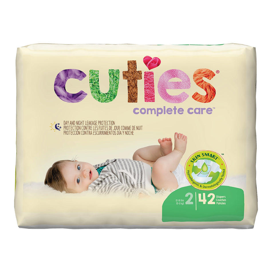 Cuties Premium Diaper, Size 2-Unisex Baby Diaper Cuties Complete Care Size 2 Disposable Heavy Absorbency