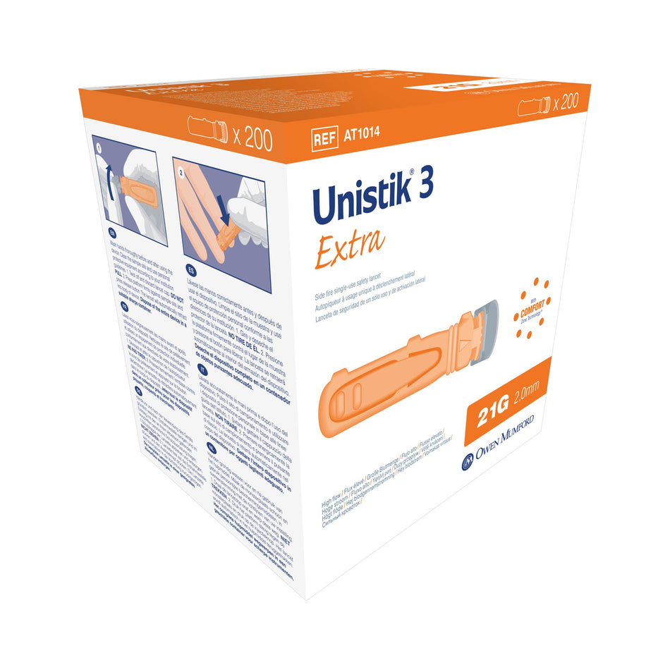 Unistik� 3 Extra Safety Lancet-Safety Lancet Unistik 3 21 Gauge Retractable Push Button Activation Finger