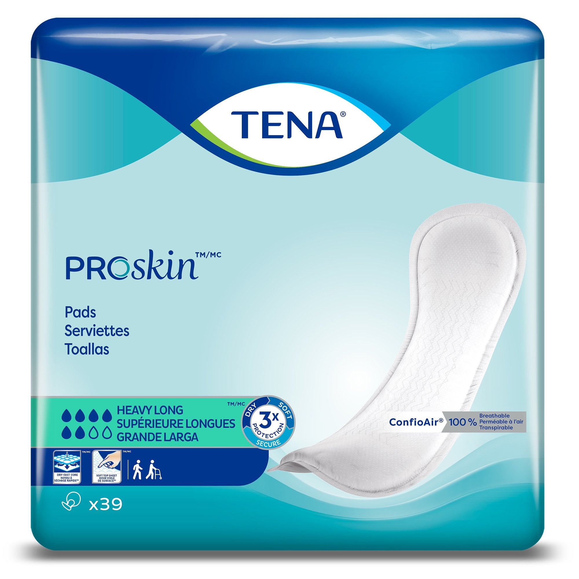 TENA Bladder Control Pads, Heavy Absorbency, Dry-Fast Core, One Size Fits Most, Unisex, 15 Inch Length-Bladder Control Pad TENA ProSkin Heavy Long 15 Inch Length Heavy Absorbency Dry-Fast Core One Size Fits Most