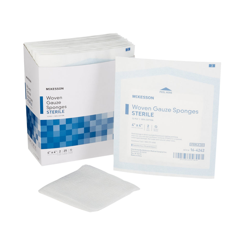 McKesson Sterile Gauze Sponge, 4 x 4 Inch, 12-Ply-Gauze Sponge McKesson 4 X 4 Inch 12-Ply Sterile 2 per Pack