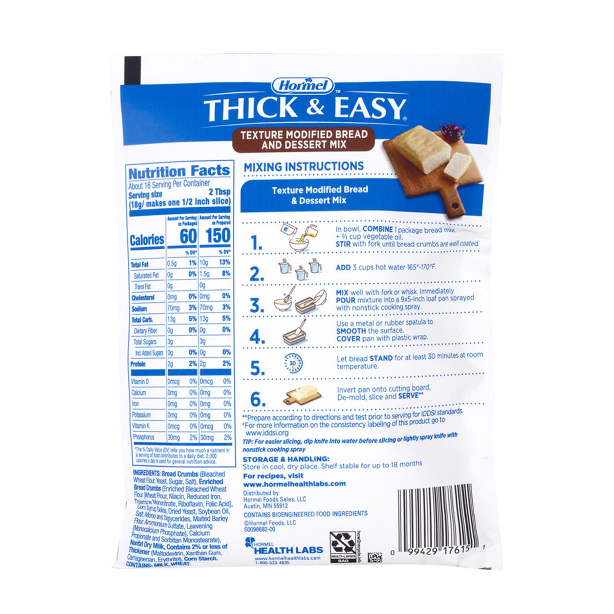 Thick & Easy Texture Modified Bread & Dessert Mix, 10.6-ounce Pouch-Food and Beverage Thickener Thick & Easy Texture Modified Bread & Dessert Mix 10.6 oz. Pouch Bread / Dessert Flavor Powder IDDSI Level 4 Extremely Thick/Pureed