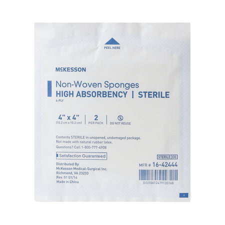 McKesson Sterile Nonwoven Sponge, 4 x 4 Inch, 4-Ply-Nonwoven Sponge McKesson 4 X 4 Inch 4-Ply Sterile 2 per Pack