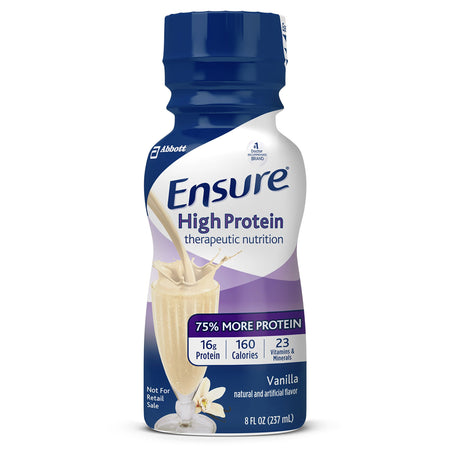Ensure High Protein Therapeutic Nutrition, Vanilla, 8-ounce bottle-Oral Supplement Ensure High Protein Therapeutic Nutrition Shake Vanilla Flavor Liquid 8 oz. Bottle